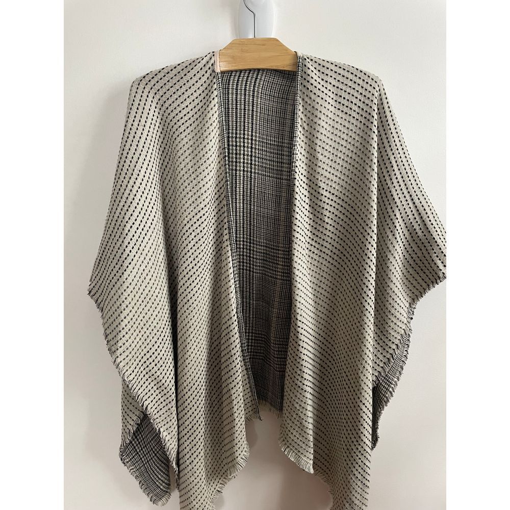 J. Jill Reversible Glen Plaid Ruana Fringed Sweater Poncho One Size - Picture 8 of 8